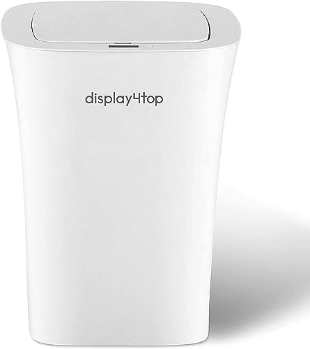 display4top 10L Bathroom Sensor Bin with Waterproof Lid, Automatic Touchless Infrared Motion Trash Can for Bedroom, Bathroom, Kitchen, White