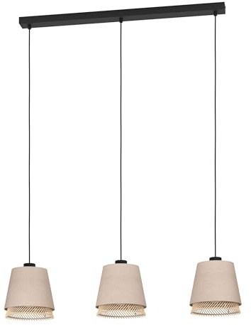 EGLO Hängelampe Tabley, 3-flammige Pendelleuchte über Esstisch | natürliche Esszimmerlampe aus Bambus und Leinen, Textil-Hängeleuchte mit E27 Fassung, 89 cm
