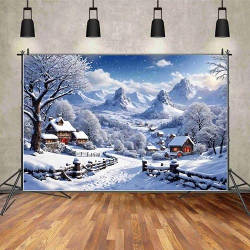 Kulisse Weihnachtsdorf Winterfotografie Hintergrund Holzhaus Heimdekoration Schneeberg Fotostudio Requisiten