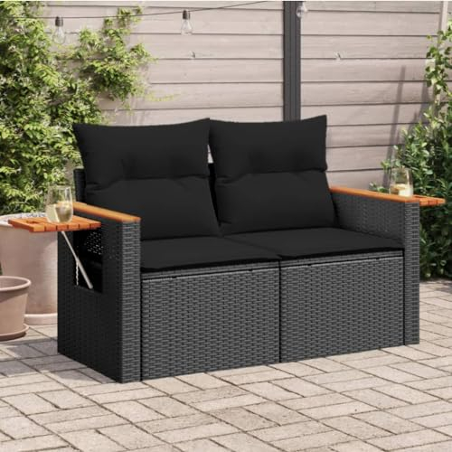 Festnight Gartensofa mit Stauraum Rattan Sofa 2 Sitzer Lounge Sofa Outdoor Kleines Balkon Sofa Balkonmöbel Rattansofa Gartenlounge Polyrattan Gartenmöbel Set Balkon Lounge Klappbare Beistelltisch