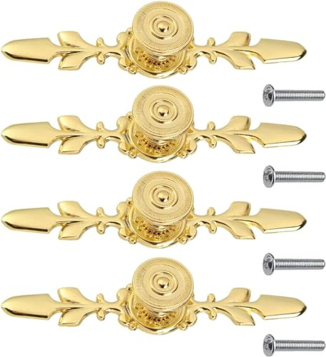 Flylin 4 Stück Möbelgriffe Gold, Schubladengriffe Vintage auf Zinklegierung für Türen Möbelstücken Pull Griff, Schrankgriffe gold für Möbel/Schublade/Schrank/Kommode/Kleiderschrank mit Schraube