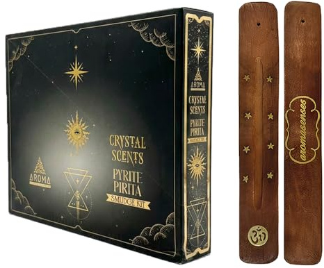 Aromasenses | Incienso Aroma Crystal Pirita + 1 Tablilla Aromasenses | Minerales Esotéricos | Caja Completa de 12 Cajetillas de Incienso + 12 Cajitas con Minerales Pirita | Purificación