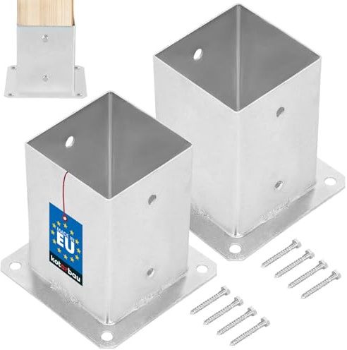 KOTARBAU® 2er Set Pfostenträger zum Aufschrauben - Aufschraubhülse für Holzpfosten - 100 x 100 mm - Bodenhülse für Zaunpfosten & Holzbalken - Bodenhülse für Pavillons zum Aufdübeln - Stahl - Silber