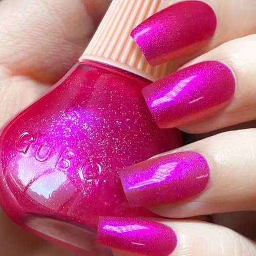 Rose Red Pearl Glitter Quick Dry Nail Lacquer - Bright Pink Lustrous Nail Enamel, Iridescent Chrome Nail Art Varnish