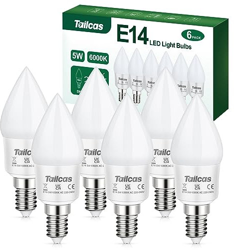 Tailcas E14 LED Lampe, E14 LED Warmweiß 2700K, 5W E14 Kerze Energiesparlampe entspricht 40W Glühlampe, E14 LED Glühbirnen 450 Lumen, Kein Flackern Nicht Dimmbar, 6er Pack