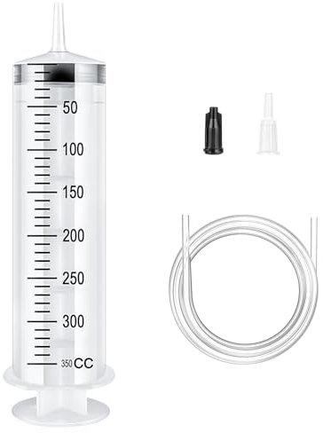 OFFCUP Plastique Seringue, 350ml Grande Seringue, Seringue Plastique avec Tuyau, Seringue à Huile, Seringue Liquide de Mesure pour Laboratoire Scientifique Industriels (sans Aiguille)