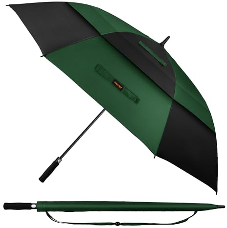 TECKNET Golf Umbrella Large 68 Inch, Windproof Strong Double Canopy Vented, Automatic Open with EVA Grip, Outdoor Sun, Rain, Wind Protection Stick Umbrellas, Black & Green