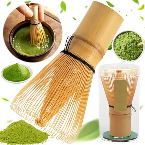 Weploda Fouet Bambou Thé Matcha, Fouet Au Matcha, Fouets à Matcha Traditionnelle Faite La Main, Ensemble Mélangeur à Matcha Naturel Haut Gamme, Avec 76 Poils, Fouet Thé Vert Pour Remuer Poudre Matcha