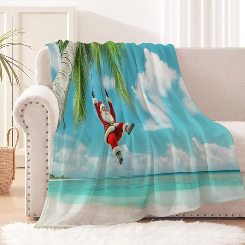 Weiche Decke - Grüner Weihnachtsmann Hängt Am Baum Kuscheldecke 150X200Cm Flauschige Wohndecke Für Sofa, Couch & Bett - Microfaser Fleecedecke Als Tagesdecke Oder Sofa Überwurf - Weiche Wohnzimm