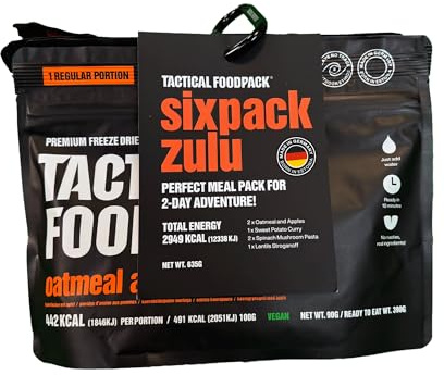 Tactical Foodpack Sixpack Zulu (6 Mahlzeiten) - Gefriergetrocknete Mahlzeiten I zum Verzehr bereit I MRE I Survival I Outdoor Nahrung I Trekking Nahrung I Expedition I Office | Gefriergetrocknete Mahlzeit zum Verzehr bereit, einfach aufgießen, passend für Survival, Trekking, Expeditionen und fürs Büro