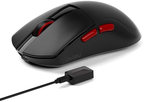 DAREU A950 Wing Wireless Gaming Mouse, Ultraleicht 35 g, Dual Polling Rate 8000 Hz, 30 000 DPI Optischer Sensor, Ergonomisch Symmetrisch, 5 Programmable Buttons，70 Stunden Batterie (Schwarz)