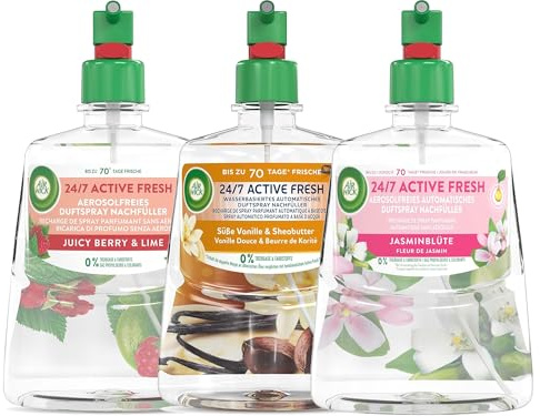 Air Wick Active Fresh – Wasserbasierter Automatischer Lufterfrischer – Raumduft Süße Düfte – 3 x 228 ml Nachfüller