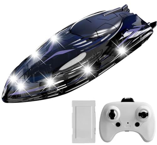 OBEST Barco teledirigido de 2,4 GHz, con iluminación LED, función de acrobacias para piscinas, lagos y estanques, juguete acuático para niños y niñas