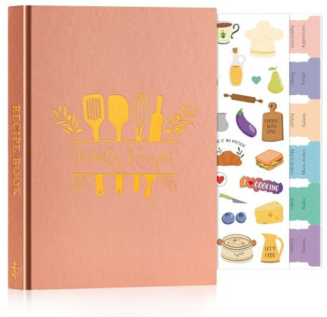 Lanpn A5 Rezeptbuch Kochbuch zum Selberschreiben, Leder Hardcover Rezepte Buch zum Ausfüllen, DIY Recipe Book Selbst Schreiben, Cookbook Backbuch Schreiben Meine Rezepte, Rosa, Englisch