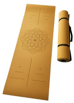 Kork yogamatta – miljövänlig och halkfri med TPE-baksida – 183 x 61,5 cm – för yoga, pilates och fitness – inkluderar gratis bärrem – lätt och hållbar (natur)