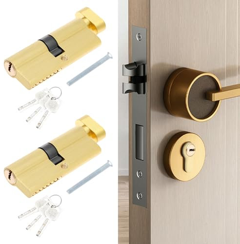 Lot de 2 cylindres en laiton - 7 x 2,8 cm - Ultra antioxydants - Résistants à la corrosion - Avec 6 clés en laiton - Design résistant aux rayures - Système de fermeture identique - Anti-crochetage