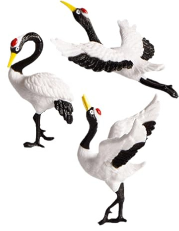 MUCKLILY 3 Stück Rotkronenkranich Figuren aus Kunstharz Deko für Bonsai Miniaturgarten und Tisch Weiß Elegant