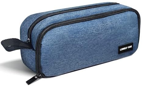 Lonely Oak Grande Trousse Scolaire, Étui à Crayons de Couleur Capacité Extra Large à Fermeture Fluide, Trousse en Tissu with Compartiment Supplémentaire pour Fille & Garcon(Bleu)