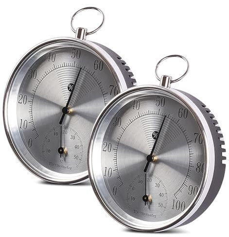 Sporgo Lot de 2 thermomètres hygromètres : 10 cm, analogiques, sans fil, montage mural, avec œillet de suspension, thermo-hygromètre, pour l'intérieur et l'extérieur, maisons, serres, jardins (C)