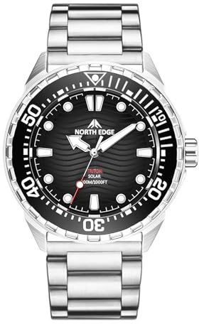 TACTIME Solar-Powered Men’s Watch – 300M Water Resistant Stainless Steel Sport Watch, 316L Steel Band, Quartz Analog Watch for Diving & Daily Use