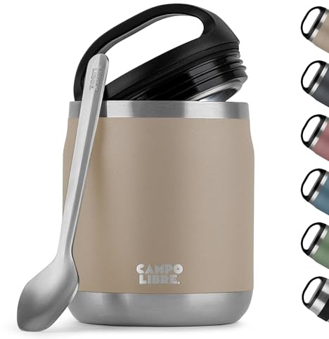 Campo Libre. Termosbehållare för mat, 600 ml rostfritt stål termosmugg mat med sked, varmhållningsbehållare mat, mueslicup eller babygröt varmhållningslåda, termomatbehållare finns i 6 färger