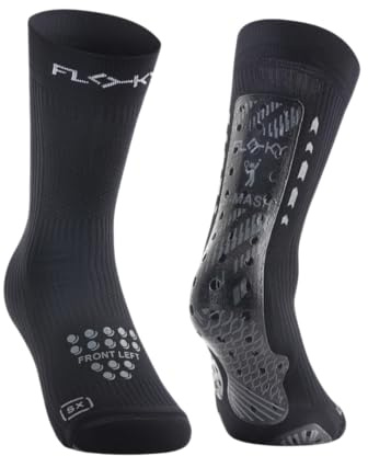 FLOKY S-Mash 3D calze padel biomeccaniche. Calza tennis e padel, antiscivolo. Caviglia stabilizzata, protezione tendine d'Achille, supporto plantare per comfort e recupero. (Nero, M-L)