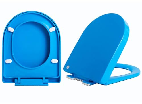 Sedile WC colorato a forma di D con cuscinetti antiscivolo Coperchio a sgancio rapido per una facile pulizia Cerniere di fissaggio superiore in robusto materiale PP - Aggiornamento bagno blu
