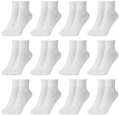 Zzxlw Barnens sneakers strumpor pojkar svart vit grå 12 par flickor atletisk bomull skola och sport neutral vertikal andas för barn crew löparstrumpor 3–13 år, Vit x 12, 9-13 år