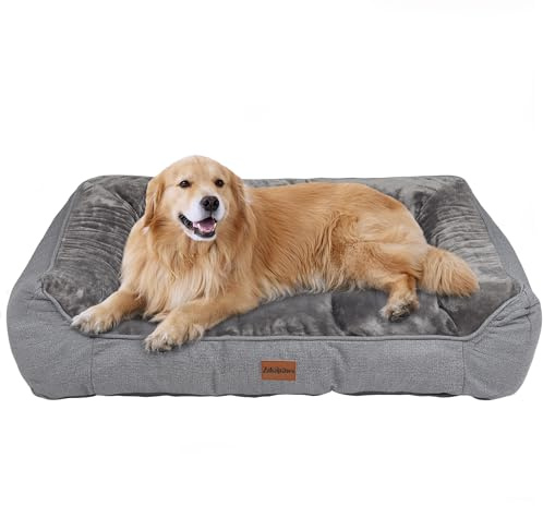 ZAKAPAWS Orthopedic Dog Bed for Extra Large Dogs - Extra Thick Supportive Dog Couch Bed, Pet Beds Sofa with Waterproof Washable Cover & Non-Slip Bottom, Grey, 42x30 Inch
