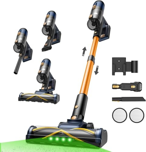 Vexilar Aspiradora sin Cable V12 Potente Succión 58KPa, Escoba Aspirador sin Cable Antienredos, Autonomía 50 Minutos, Filtración de 5 Etapas, Aspiradora para Suelo/Alfombra/Pelo de Mascotas/Coche