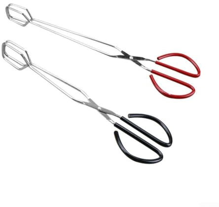Pinzas de cocina hechas de acero inoxidable con mango de agarre cómodo y diseño de anillo, adecuadas para servir alimentos, asar y preparar (cabeza angular)