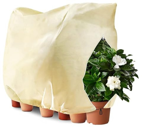 Uxreoib Pflanzen Winterschutz Frostschutz for Kübelpflanzen:120x100 cm überwinterungszelt Pflanzenschutz mit Reißverschluss für Olivenbaum Palmen Reißfest Atmungsaktiv Waschbar UV Stabil Beige