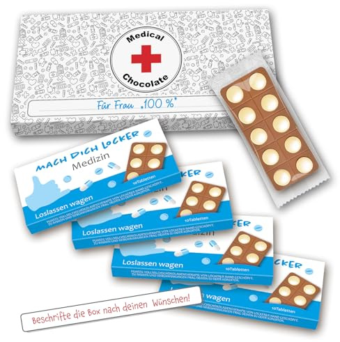 Schokoladentabletten  4 x Mach Dich Locker  I Tabletten aus Schokolade I Medical Chocolate I Schokoladen Geschenk I Geburtstagsgeschenk I Mach Dich Locker I Ein Hochgenuss I Yippiejaja.de I