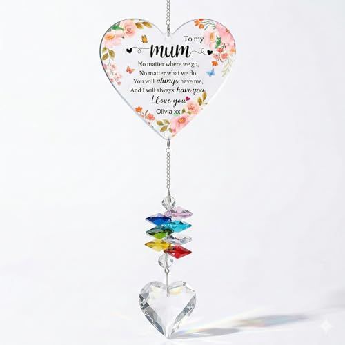EDSG Personalised Gifts for Mum, Crystal Suncatcher Mum Gifts from Daughter Son, Suncatcher Ornament for Mom, Home Decor Present