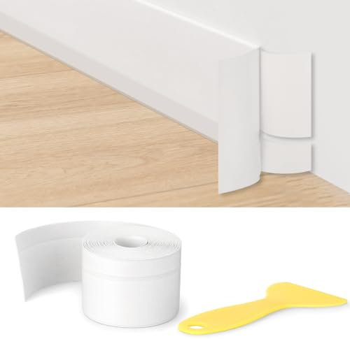 Romon Battiscopa In Pvc, Battiscopa Adesivo Flessibile Impermeabile Bianco Larghezza 7cm Lunghezza 5m, Tagliabile, Modanatura Per Cucina E Bagno
