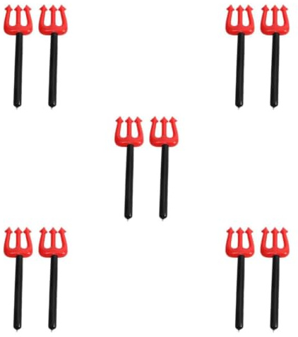 Tofficu 10pcs Inflatable Demon Forks Red Pvc Devil Pitch Fork Staffs for Halloween Cosplay Party Props Adult Horror Dress up Accessories