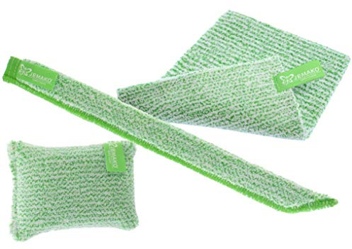 Jemako 3er Set grüne Faser - DuoTuch - Reinigungsschwamm Kurzflor - CleanStick 35 cm - inkl. Sinland feinmaschiges Wäschenetz
