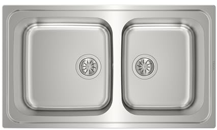 TEKA Fregadero Doble Encastrado Acero Inoxidable 18/10, Profundidad Cubetas 190mm, Válvula Canasta 3 ½” + Sifón, Para Mueble 90cm, Modelo Classic 2C 86 SF