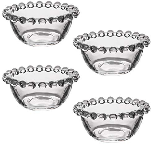 Dibor Beaded Glass Bowl Dipping Bowls Set of 4 Sauce Dish Dip Bowls | Beaded Edge, Alfresco Dining, Bella Perle, Glass Crockery, Hand Wash, Vintage Style