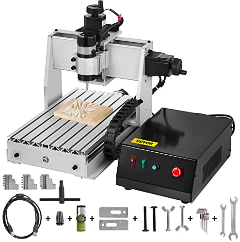 VEVOR Máquina CNC 3020, Recorrido de Trabajo Efectivo: 7,9x11,8x2,2, Máquina Grabadora Enrutadora CNC de 300 W, con 3 Ejes X/Y/Z Refinados, Máquina de Perforación, Perforación MACH3 con Puerto USB