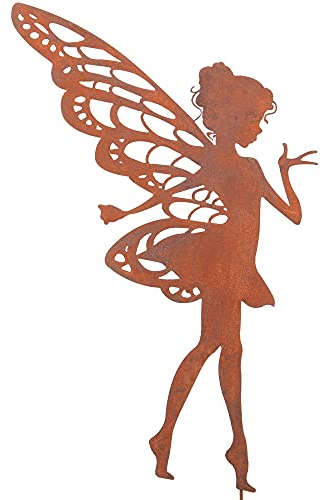 UNUS Gartenstecker Elfe stehend groß, Gartendeko für draußen, Gartenfigur in Rostoptik, Rost Deko für Garten, Terrasse Balkon Blumentopf