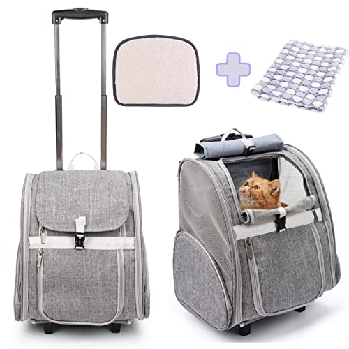 Lollimeow Pet Rolling Carrier, Hunderucksack mit Rädern, Katzen, Welpen-Reisetasche mit Rädern, Hundetrolley (Grau)