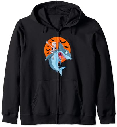 Squelette Équitation Requin Halloween Drôle Cadeau Sweat à Capuche