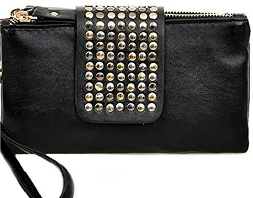 Beloved ️ Clutch mit Nieten aus Kunstleder - Abendtasche mit Reißverschluss - Dokumententasche, Geldbörse, Schwarz , Small