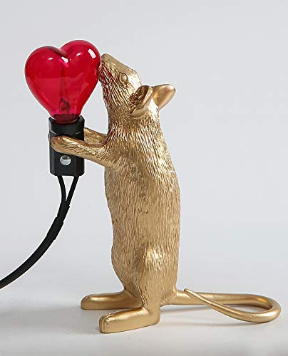 ausuky Veilleuse moderne en résine en forme de rat, lampe de table LED en forme de cœur, base E12 (amour doré)