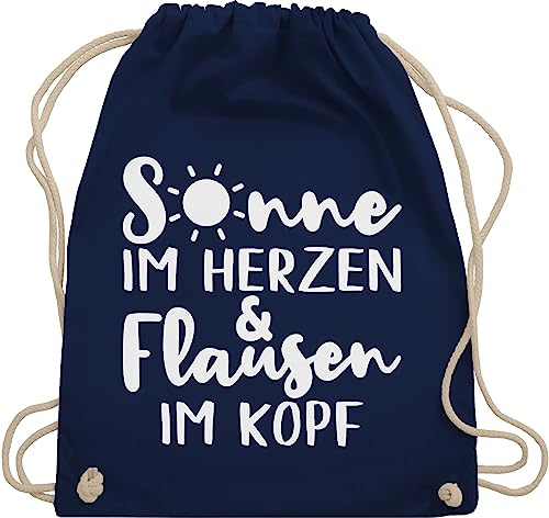 Turnbeutel Rucksack - Sprüche Statement mit Spruch - Sonne im Herzen und Flausen im Kopf - Unisize - Navy Blau - beutel+rucksack+mit+sprüchen sprueche beutel sprüchen spruechen stoffrucksack