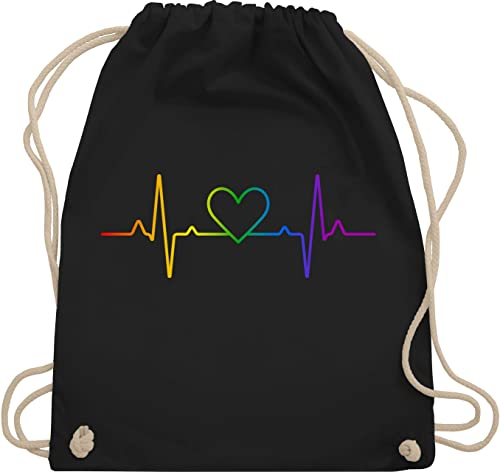 Turnbeutel Rucksack - LGBTQ Kleidung Flag - Herzschlag Regenbogen Pride - Unisize - Schwarz - lesbian gifts lgbtq-tasche lgbt herz beutel lgbtq+ csd lgbtq+regenbogen stoffrucksack lqbtq stoffbeutel