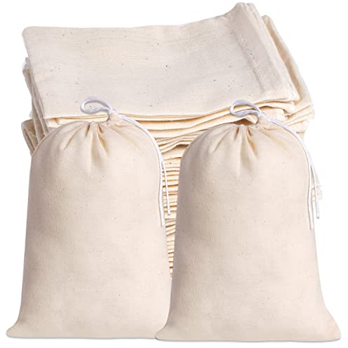 Tayfremn 50Pcs Cotton Drawstring Bags, Reusable Muslin Bag Natural Cotton Bags with Drawstring Produce Bag Bulk Gift Jewelry Pouch for Party Wedding Home Storage, Natural Color (6x7.9 Inch)