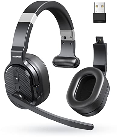 TECKNET Bluetooth Headset mit Mikrofon, Noise Cancelling Single und Dual Over Ear Headset Kabellos mit USB Dongle, 3 EQ Musikmodi, Wireless PC Headphones für Office, Home, Zoom, Microsoft Teams