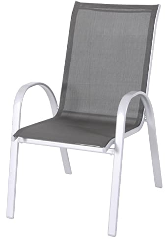 aro Gartenstuhl mit Armlehne, Stahl/Textilen-Bespannung, 53 x 65 x 74 cm, Stapelbar, 110 kg Tragkraft, Schwarz/Silber